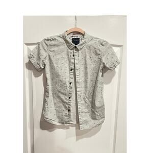 Denim & Flower Boys Gray Bird Allover Print  Short Sleeve Button Up Size 11/12